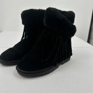 Lamo Womens Boots Size 6 Black Suede Fringe Faux Fur Lined Western‎ Boho Cozy